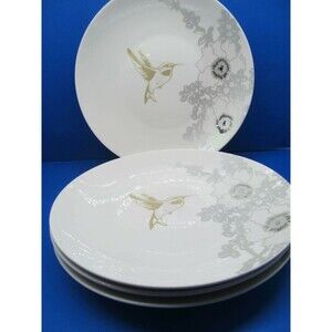 Bella Lux  New Bone China Hummingbird Dinner Plates Gold Silver Bundle of 4